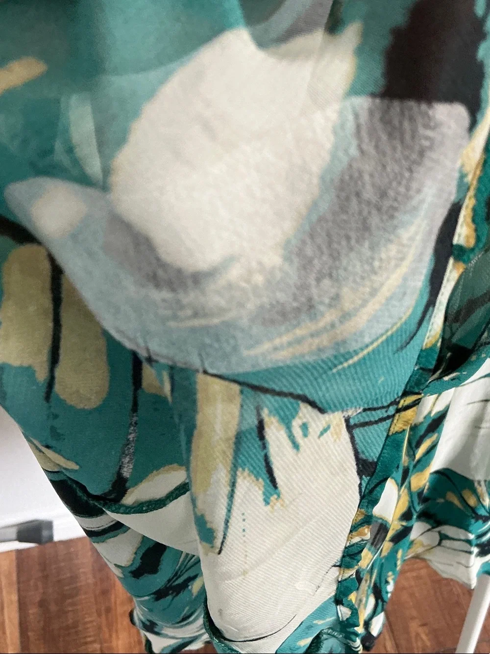 Anthropologie Teal, White & Gold Floral Maxi Skirt